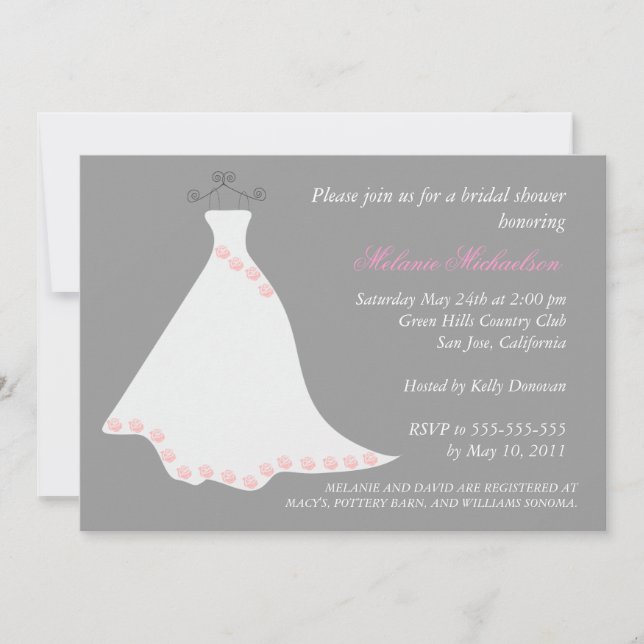 Grey Wedding Gown Bridal Shower Invitation (Front)
