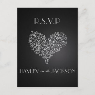 grey wedding rsvp postcards "with love"