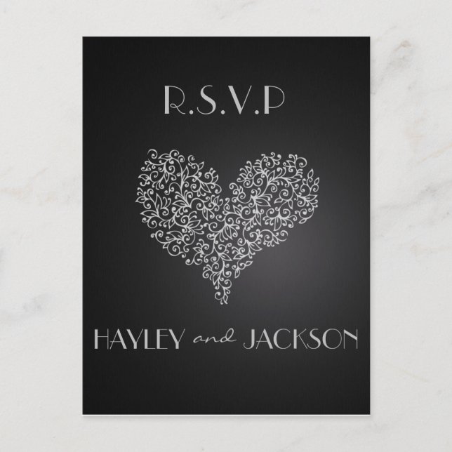 grey wedding rsvp postcards "with love" (Front)