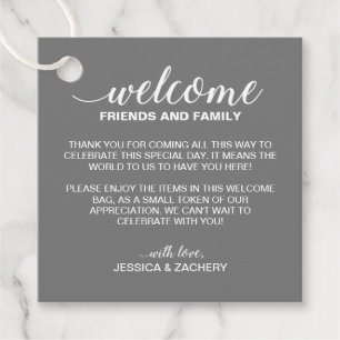 Grey Wedding Welcome Gift Basket Bag Favour Tags