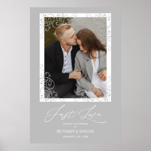 Grey Wedding Welcome Just Love Quote Photo Poster