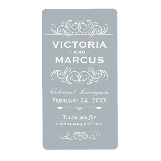 Grey Wedding Wine Bottle Monogram Favour Labels (Front)