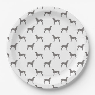 Grey Weimaraner Silhouettes on White Background Paper Plate