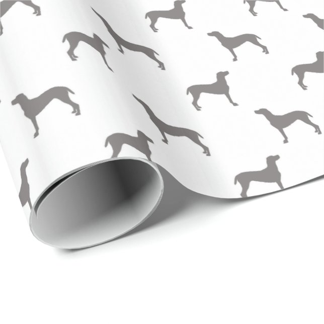 Grey Weimaraner Silhouettes on White Background Wrapping Paper (Roll Corner)