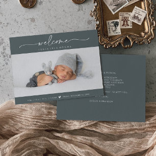Grey Welcome Photo Birth Announcement Card