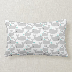 Grey Whale Nursery Print Lumbar Cushion