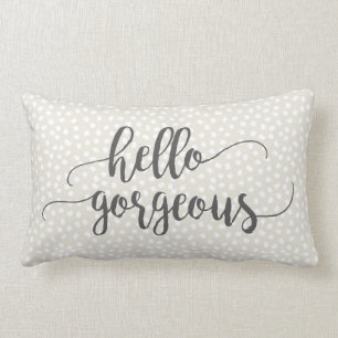 Grey Whimsical Confetti Hello Gorgeous Typography Lumbar Cushion