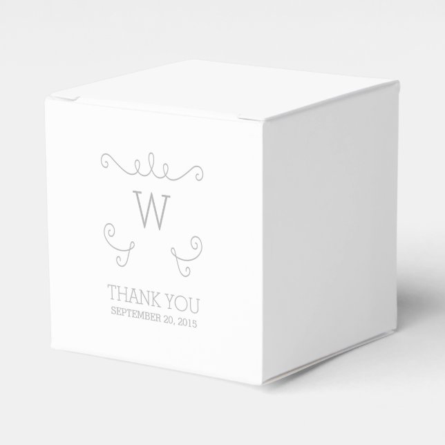 Grey Whimsical Flourish Monogram Favour Boxes (Front Side)