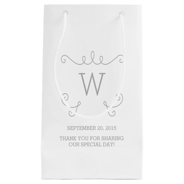 Grey Whimsical Flourish Monogram Gift Bag (Front)