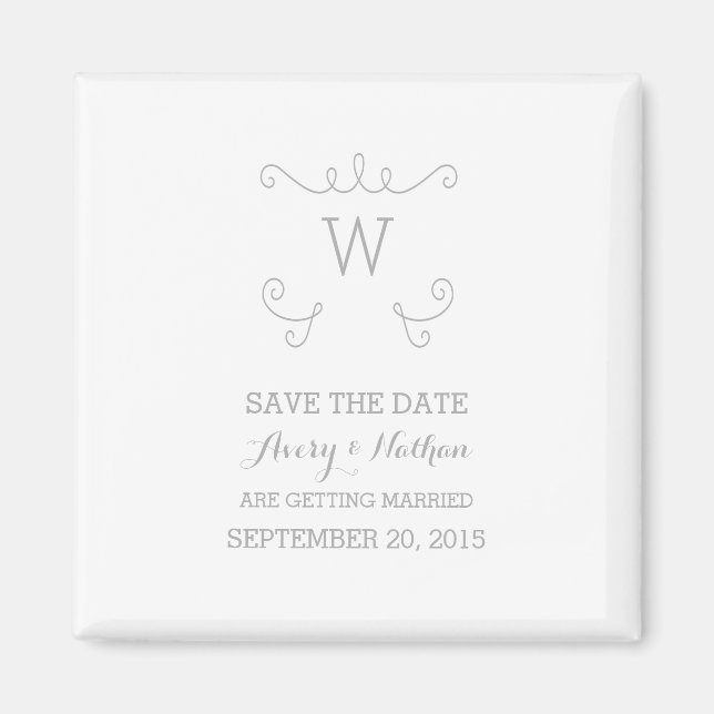 Grey Whimsical Flourish Save the Date Magnet (Front)
