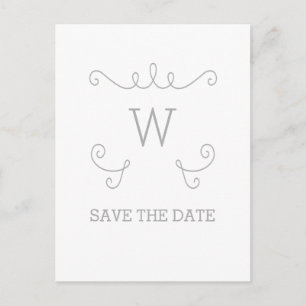 Grey Whimsical Flourish Save the Date Postcard