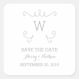 Grey Whimsical Flourish Save the Date Stickers