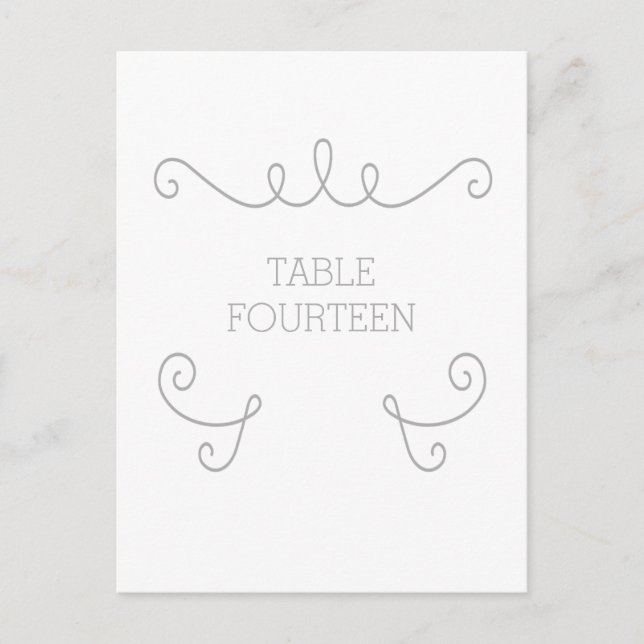 Grey Whimsical Flourish Table Number Postcard (Front)