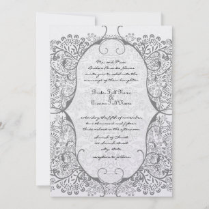 Grey Whimsical Love Bird Pattern Wedding Invites