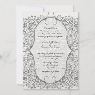 Grey Whimsical  Love Bird Pattern Wedding Invites