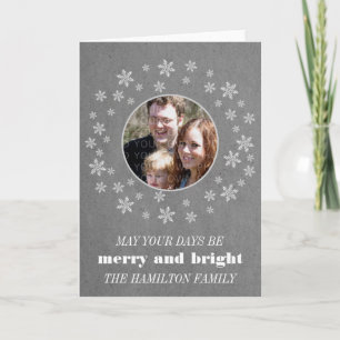 Grey Whimsical Snowflakes Holiday Photo Card