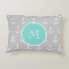 Grey White Anchors Pattern, Mint Monogram