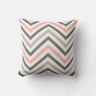Grey White and Baby Pink Chevron Pattern Cushion