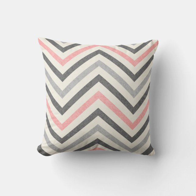 Grey White and Baby Pink Chevron Pattern Cushion (Front)