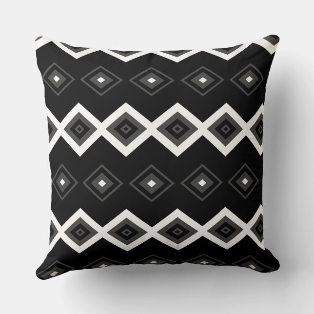 Grey, White and Black Diamond Pattern Cushion (Back)