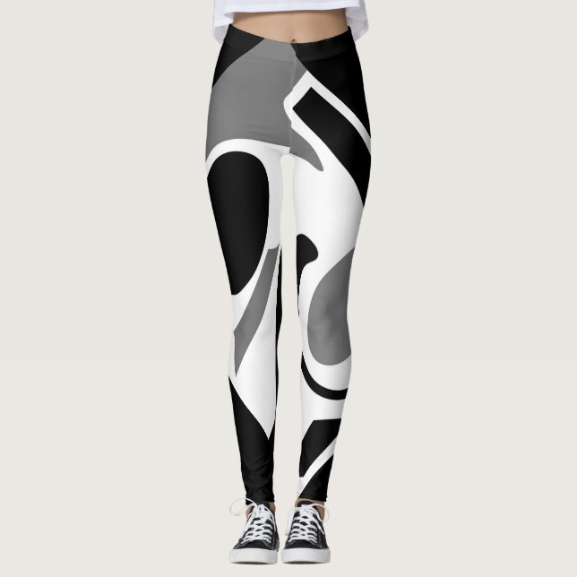 Grey, White and Black Digital Art Leggin Leggings (Front)