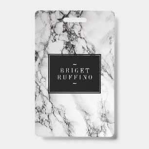 Grey White And Black Marble Stone Pattern ID Badge