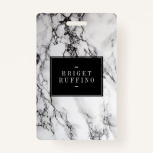 Grey White And Black Marble Stone Pattern ID Badge