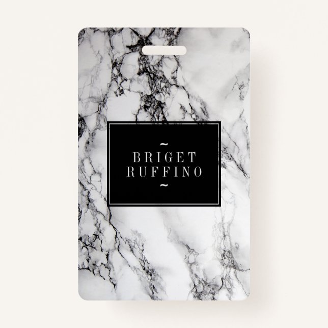 Grey White And Black Marble Stone  Pattern ID Badge (Back)