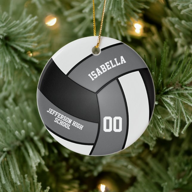 Grey, White and Black Volleyball Ceramic Ornament (Tree)