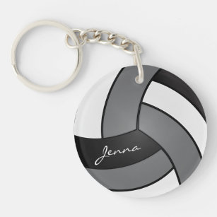 Grey, White and Black Volleyball Design Key Ring