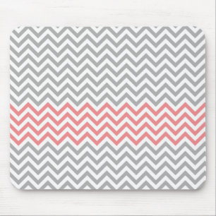 Grey, White and Coral Chevron Mouse Pad