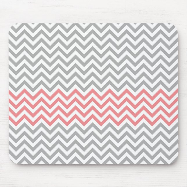 Grey, White and Coral Chevron Mouse Pad (Front)
