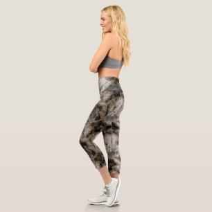 Grey, White and Gold Marble Abstract Capri Leggings