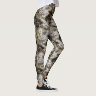 Grey, White and Gold Marble Abstract Leggings