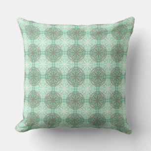 Grey, White, and Mint Green Mandella Polka Dots Cushion