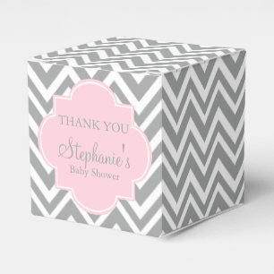 Grey, White and Pastel Pink Chevron Baby Shower Favour Box