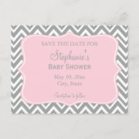 Grey, White and Pastel Pink Chevron Baby Shower
