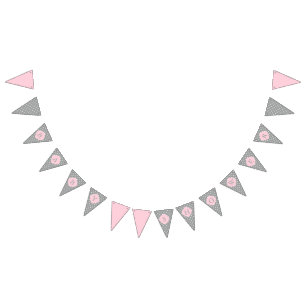 Grey, White and Pastel Pink Polka Dot Baby Shower Bunting