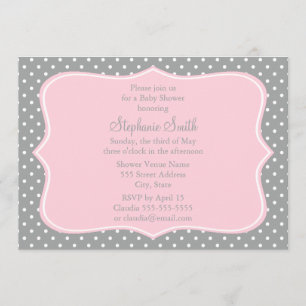 Grey, White and Pastel Pink Polka Dot Baby Shower Invitation