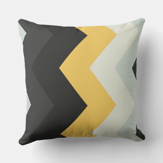 grey, white and yellow chevron Pattern Cushion (Back)