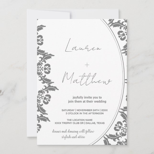 Grey White Art Wedding Invitations (Front)