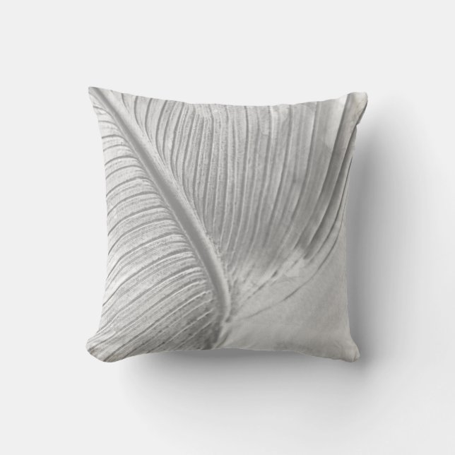 Grey & White Artistic Macro Leaf Design Cushion (Front)