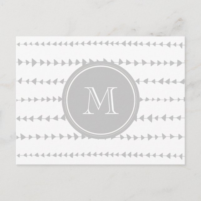 Grey White Aztec Arrows Monogram Postcard (Front)