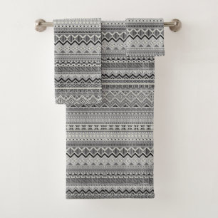 Grey white aztec patterns design bath towel set