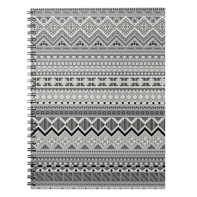 Grey white aztec patterns design notebook (Front)