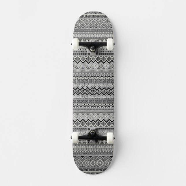 Grey white aztec patterns design skateboard (Front)