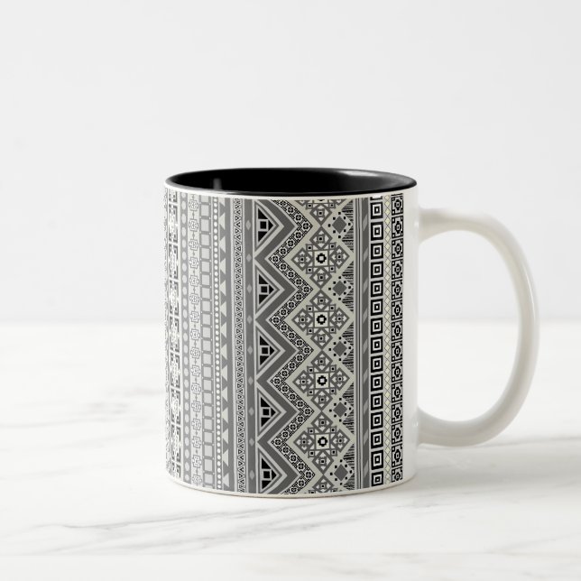 Grey white aztec patterns design Two-Tone coffee mug (Right)