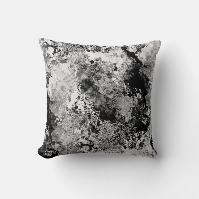 Grey White & Black Abstract Textured Pattern Cushion (Front)
