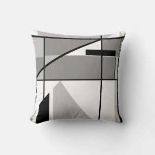 Grey White Black Abstract Triangles Lines MCM Look Cushion
