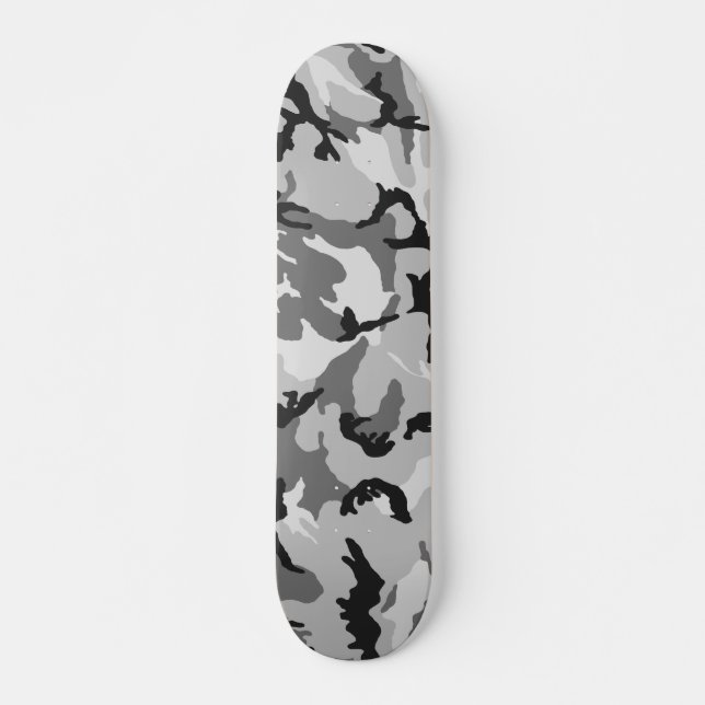 Grey White Black Camouflage Skateboard (Front)